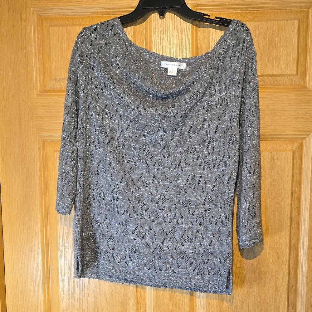August Silk Shimmering Gray Cowl Neck Sweater